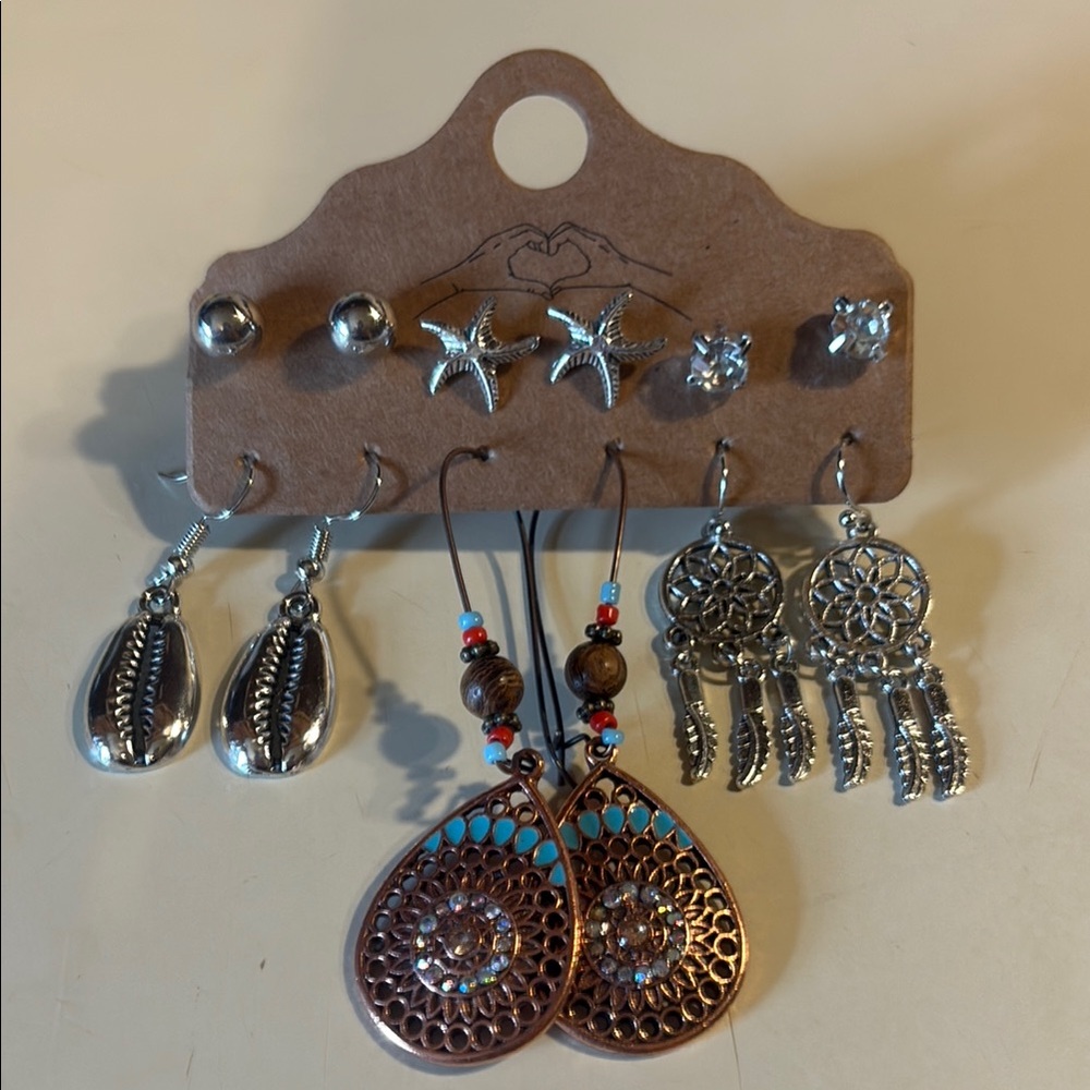 Boho Silver and Bronze Earring Set